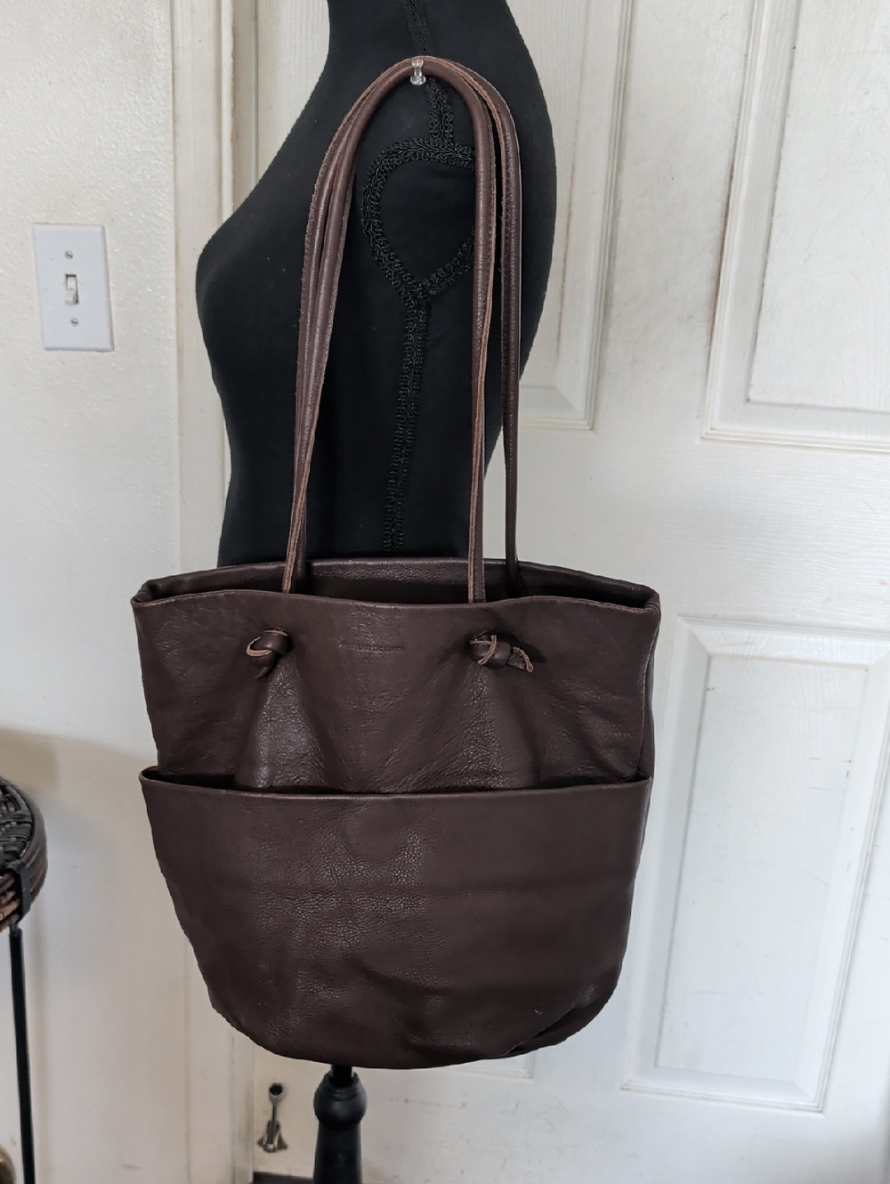 Monserat De Lucca Italian Leather Chocolate Brown Leather Tote Bag